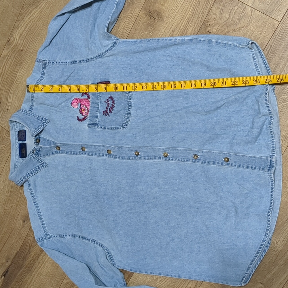 Cheshire Cat Denim Shirt 90s Disney Classics Alice in Wonderland Sz L - Picture 7 of 12